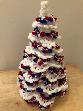 Crochet Tree, Red White  Blue, Patriotic, New