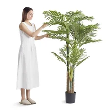 Artificial Gold Cane Palm Tree 6.5 FT Tall Faux Plant PE Material&Anti-Tip Tilt