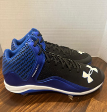 NEW Under Armour Clutch Fit Yard Mid ST Mens 13 Black/Blue Baseball Cleats