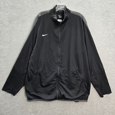 Nike Men Track Jacket XL Black Epic Swoosh Logo Full Zip Pockets Mock Neck READ