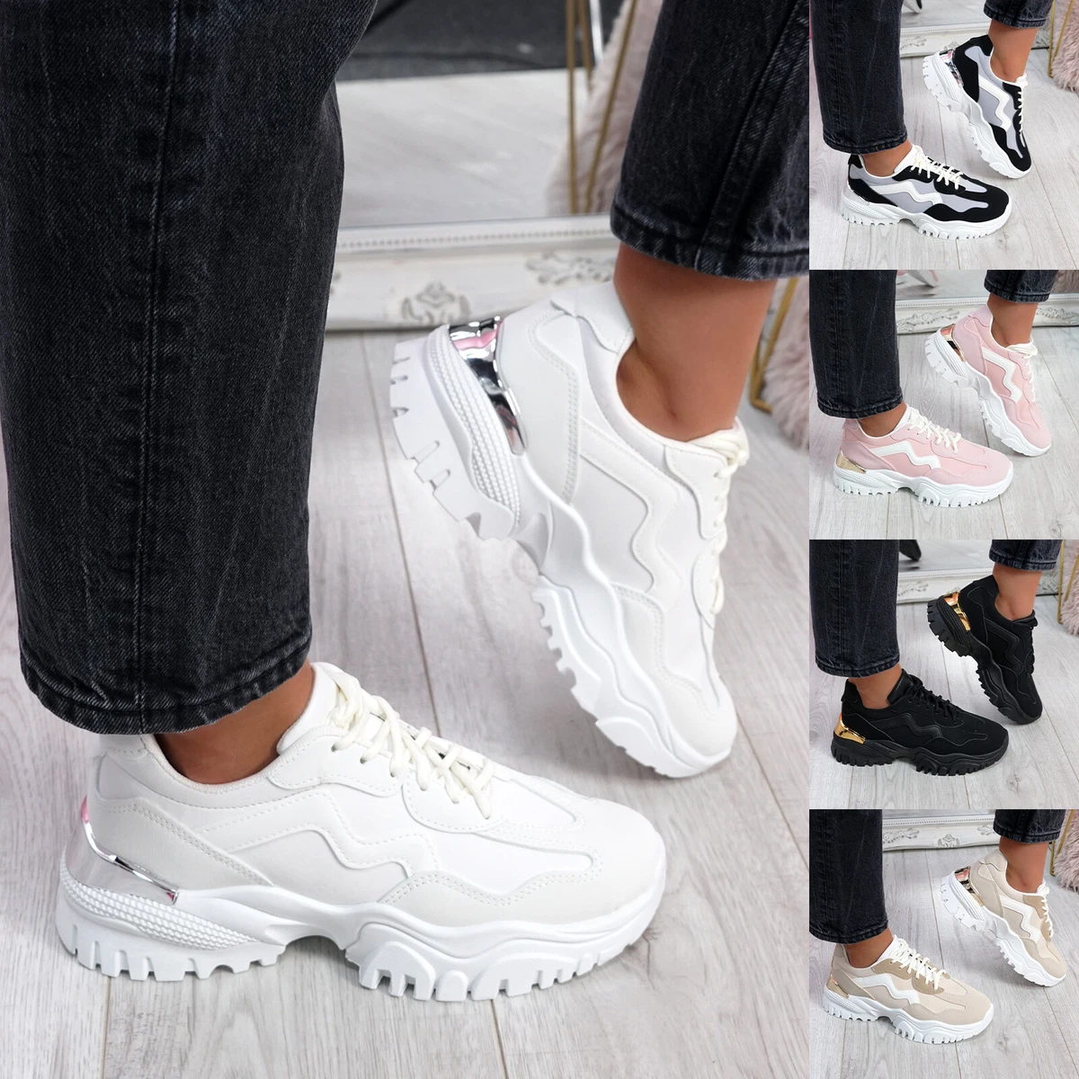 Womens white on sale chunky trainers