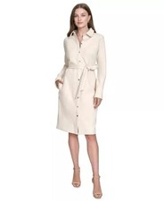 Halston Women's  Faux-Suede Belted Long-Sleeve Shirtdress Sz16 $129