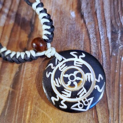 Handcrafted Tribal Buffalo Bone Carved Symbols Necklace from India
