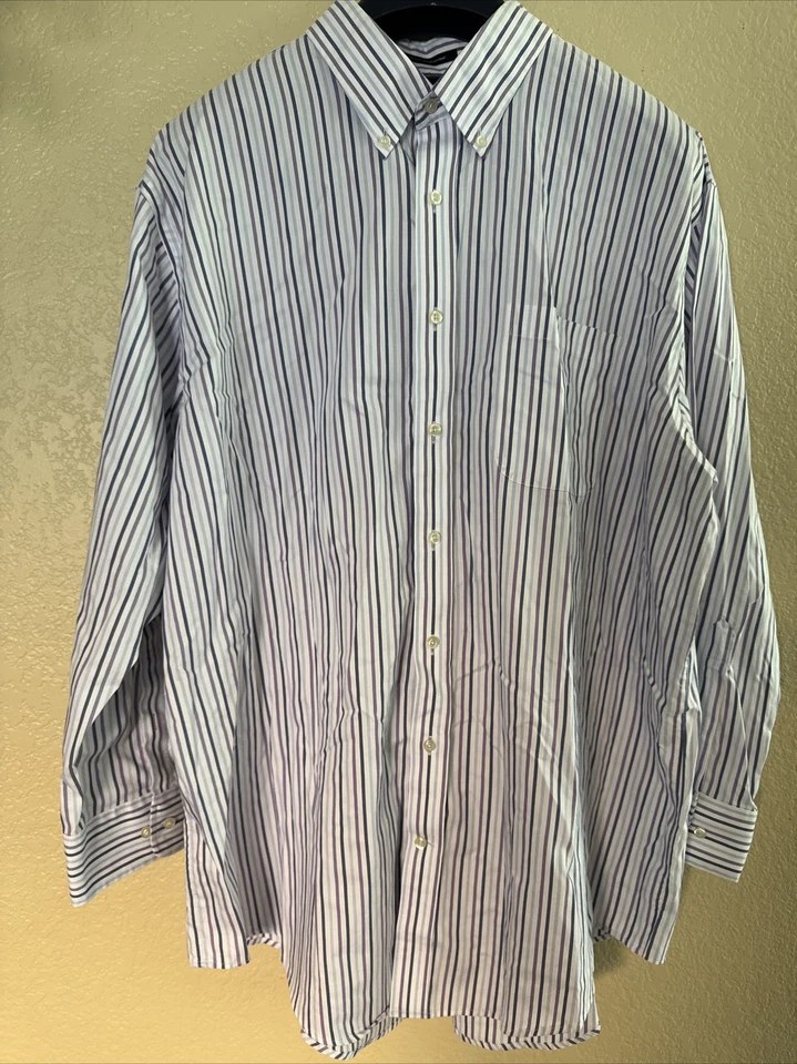 Land’s End Lot of 2 Men Size 18.5-34 Shirt Traditional Supima Non Iron Pinpoint  - Image 2 of 4