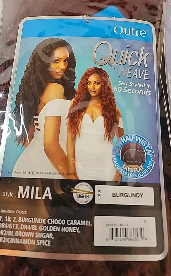 NUEVA Media Peluca Outre TEJIDO RÁPIDO Estilo Borgoña Rojo Marrón Cuerpo Onda Cabello Foto 2 de 3