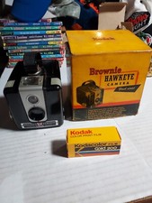 Vtg Kodak Camera Brownie Hawkeye Flash w Orig Box With 1 PKG Of Retro Film,EUC.
