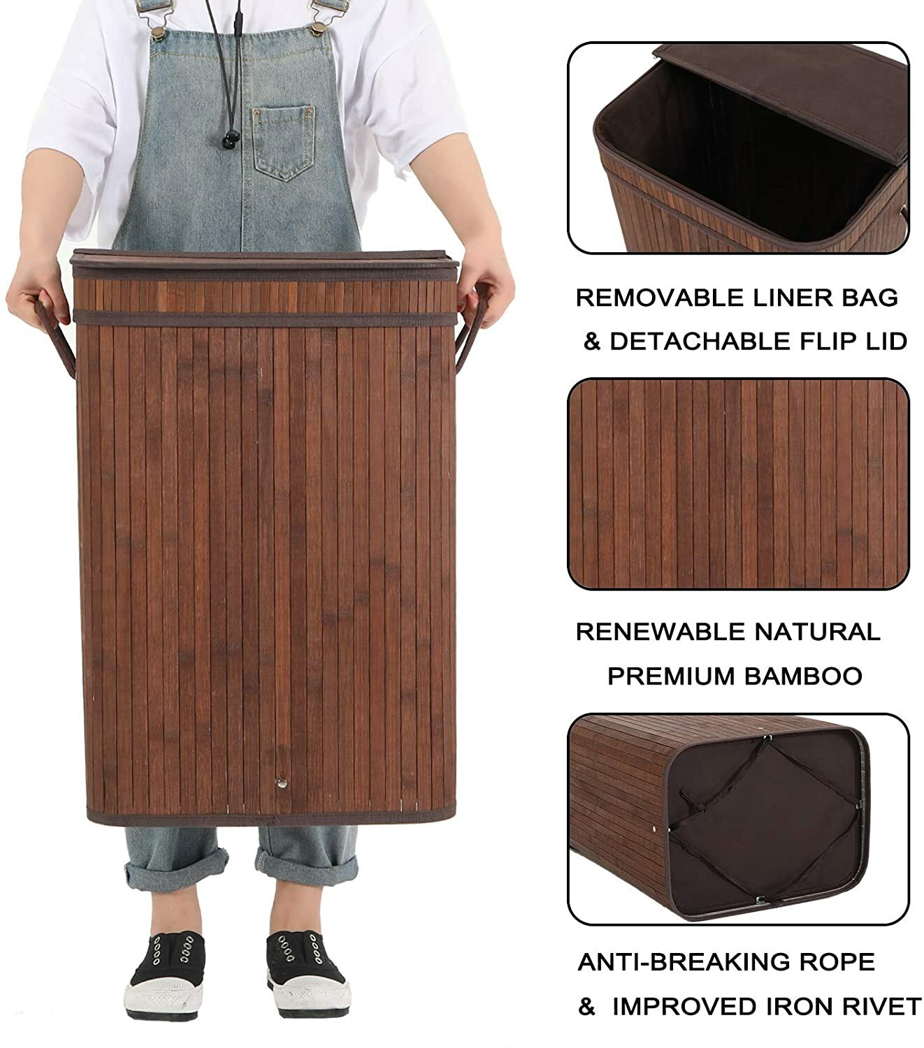 Laundry Hamper with Lid 72L Basket Collapsible Storage Dirty Clothes Basket-image