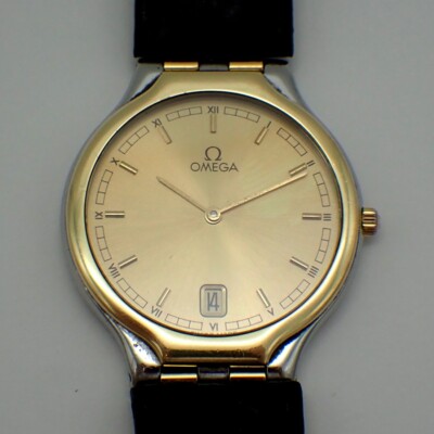 Omega DeVille Symbol Swiss Mens Watch 18K Stainless Case Gold Dial