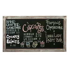 35-Inch Wall-Mounted Chalkboard, Hanging Torched Wood Frame Message Board