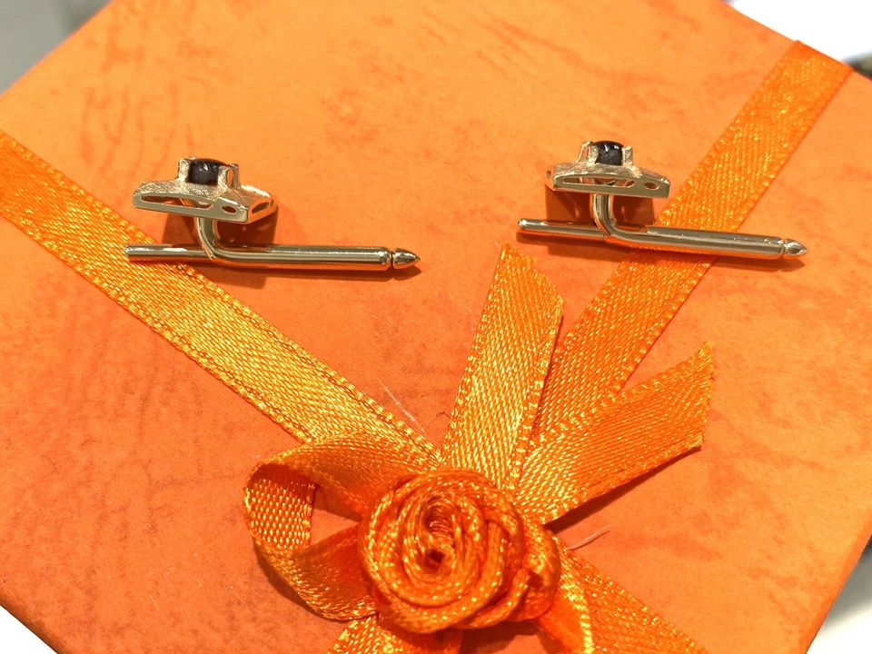 Gemelos Oro Amarillo 14k, Piedra Ojo de Tigre, Accesorios Traje Hombre Foto 4 de 4