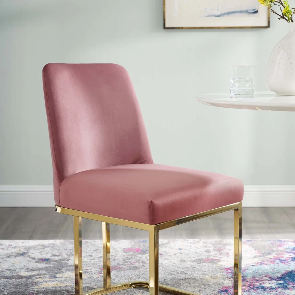 Modway Amplify Sled Base Performance Velvet Dining Side Chair in Gold Dusty Rose - Image 4 of 4