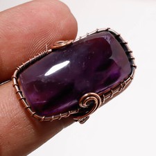 African Amethyst Gemnstone Ring Handmade Ethnic Wire Wrap Copper Jewelry 5" I007