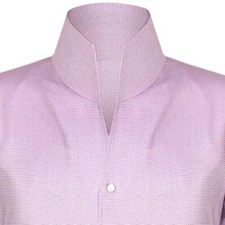 High Collar Pink Mini Checks 100 Cotton Shirt Men Tall Open Neck Wedding Outfit