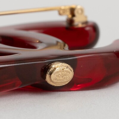 71710 auth CHANEL red resin 22K LARGE CC Brooch | eBay