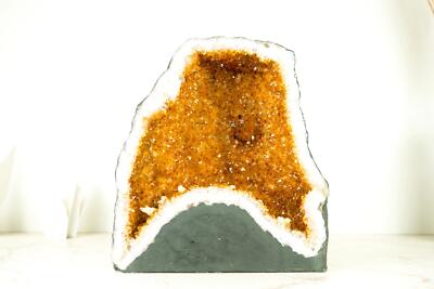 31 Pfund natürliche Citrin Geodenhöhle - orange Druzy Kristalle und Calcit Einschluss