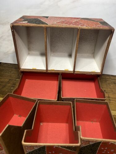 Japanese Paper Sewing Box Cabinet Haribako Tansu 6 Drawers Flowers Vintage Pink - Picture 4 of 14