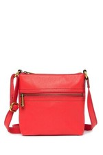 FOSSIL EXPLORER RED CHILI PEPPER PEBBLED LEATHER+BROWN TRIM,BRASS,CROSSBODY,BAG