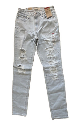 Levi's Women's 721 High-Rise Skinny Jeans Light Blue 8 Medium  29x30 Distressed