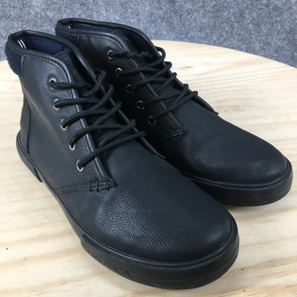 Nautica Boots Youth 6 Womens 7.5 Breakwater High Top Sneakers Black Faux Leather - Image 3 of 4