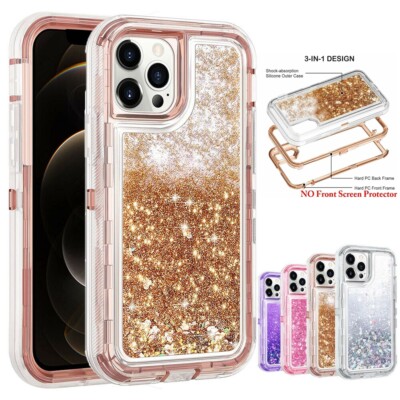 Liquid Glitter Defender Shockproof Case For iPhone 17 16 15 14 Pro Max 13 12 11