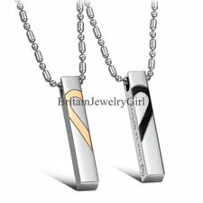 Stainless Steel Heart Jigsaw "Love is Believe" Pendant Couple Necklace Valentine