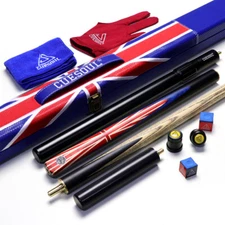 CUESOUL 57" 3/4 Jointed Ebony Snooker Cue with Union Jack Flag Design-Red