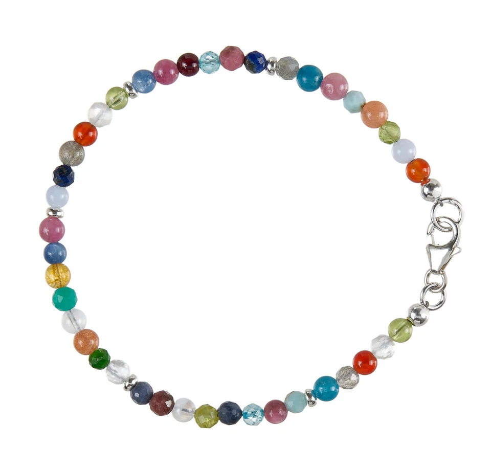 Buntes Mix Edelstein Armband 925 Silber Frühling / Sommer D645 - Bild 2 von 4