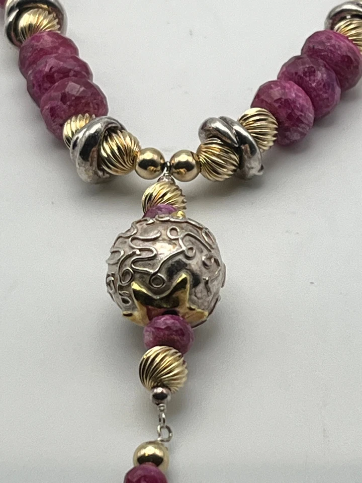 14K Yellow Gold 37 Raw Faceted Ruby Bead Dangle Necklace 88.63 Grams - Rare - Image 2 of 4