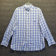 Mens Chaps Easy Care Twill Button-Down Dress Shirt Sz L Blue Plaid Longlseeve