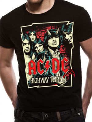 ACDC Highway To Hell Cartoon Black Rock Konzert Band Fans Unisex Größe M + L Top