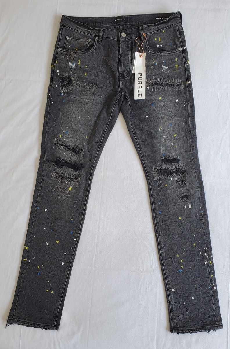 PURPLE-BRAND P001 (BRP)BLACK/GRAY DISTRESSED PAINT SLIM FIT JEANS