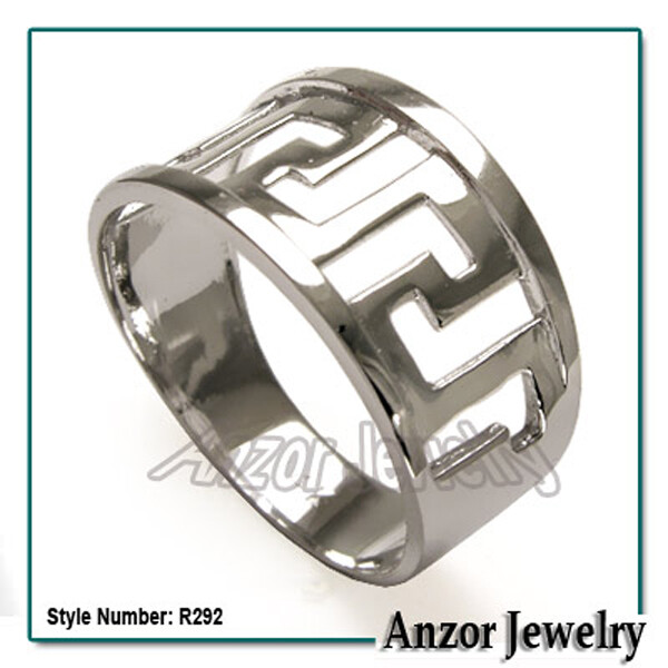 Men's ring 14k Solid White Gold Greek Key Ring size 6 to 14 #R292