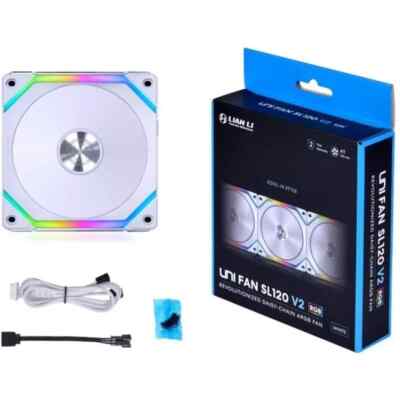 Lian Li UNI Fan SL120 v2 120mm RGB Reverse Blade Fan White - 1