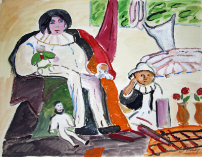 Pierrot Und Becassine 2 - robert savary - Gemälde Originell - Gouache