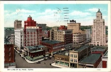 El Paso, TX View Of Skyline Popular Dry Goods Kress Hussman Hotel Postcard F529