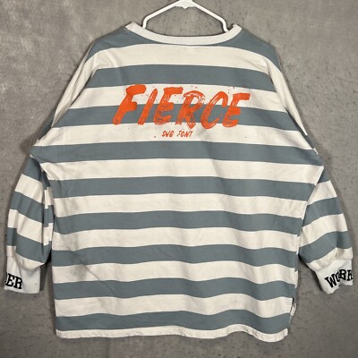 A1 Fierce SVG Font Worker Striped Long Sleeve Shirt Womens Medium White Blue