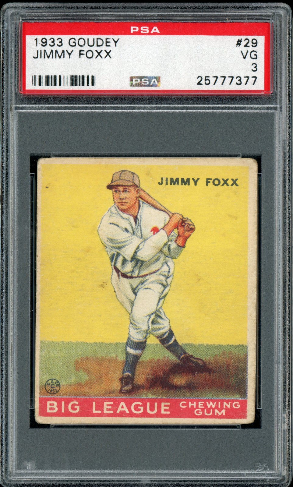 1933 Goudey#29 Jimmy Foxx PSA 3 VG Very Good Philadelphia Athletics HOF
