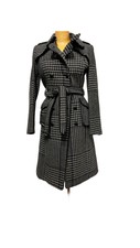 Day Birger And Mikkelson Black/purple Check Tweed Wool Trench Coat Size 40 12 Uk