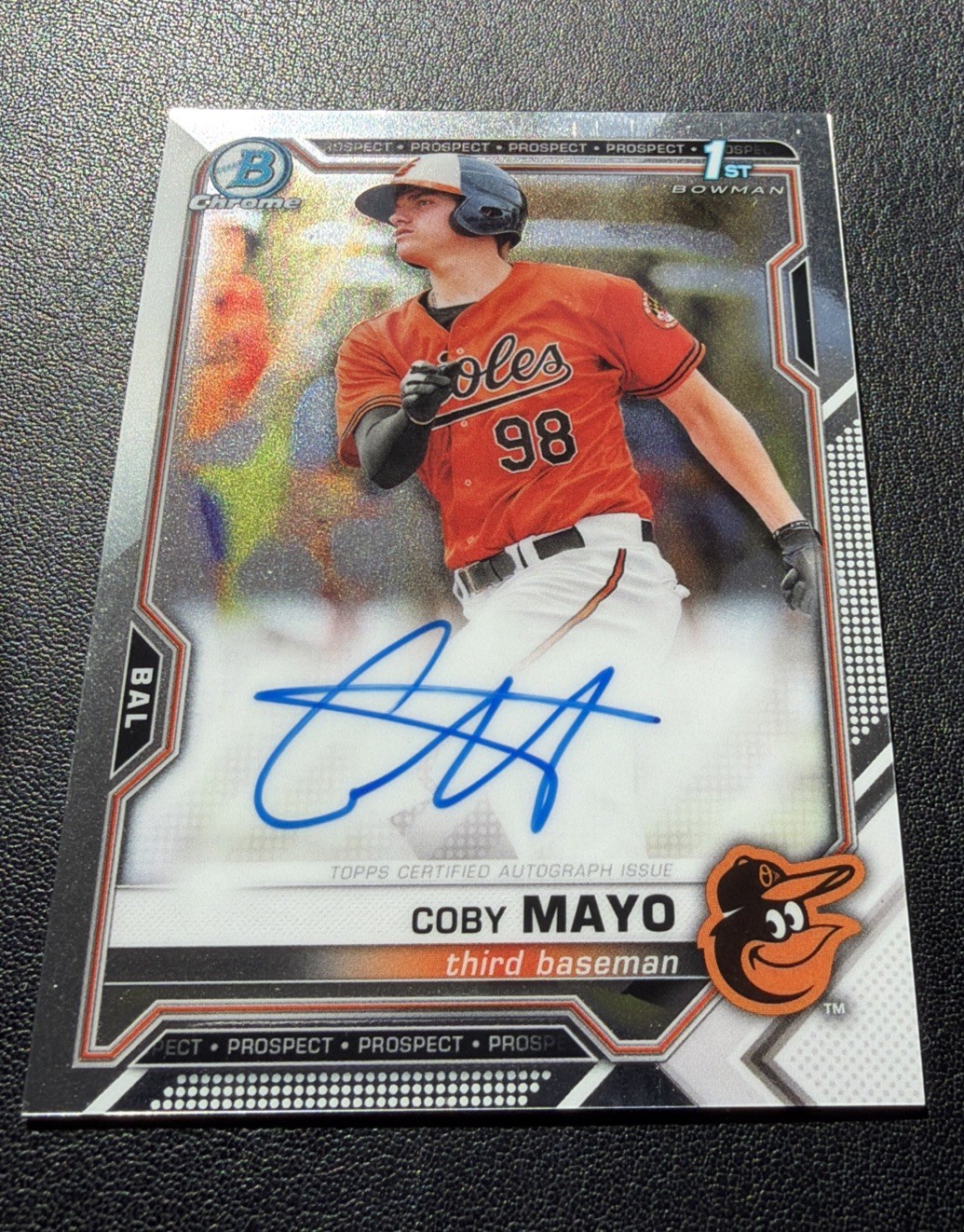 COBY MAYO - 2021 BOWMAN CHROME - ROOKIE RC AUTOGRAPH - ORIOLES -
