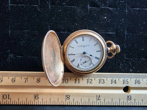 Antique Elgin Small Pocket Watch Engraved Case Winds Runs Stops