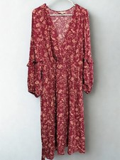 Knox Rose Burgundy Pink Floral V-Neck Bell Sleeve Midi Dress Rayon M