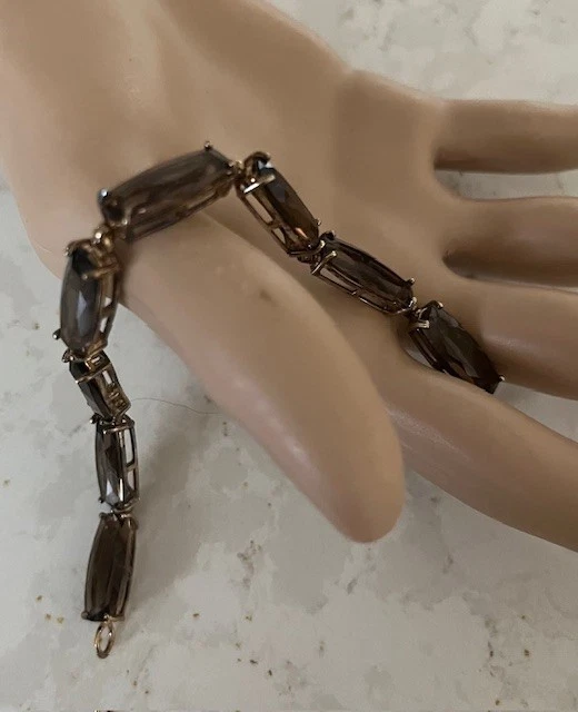 SMOKY TOPAZ BRACELET  18K YELLOW GOLD  OVER STERLIG SILVER TENNIS BRACELET - Image 3 of 3