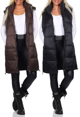 Hailys Damen lange Steppweste Weste Waistcoat gesteppt Übergang Kapuze Li44na