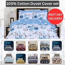 Image of 100% Pure Cotton Reversible Duvet Cover Set with Pillowcase Single Double King