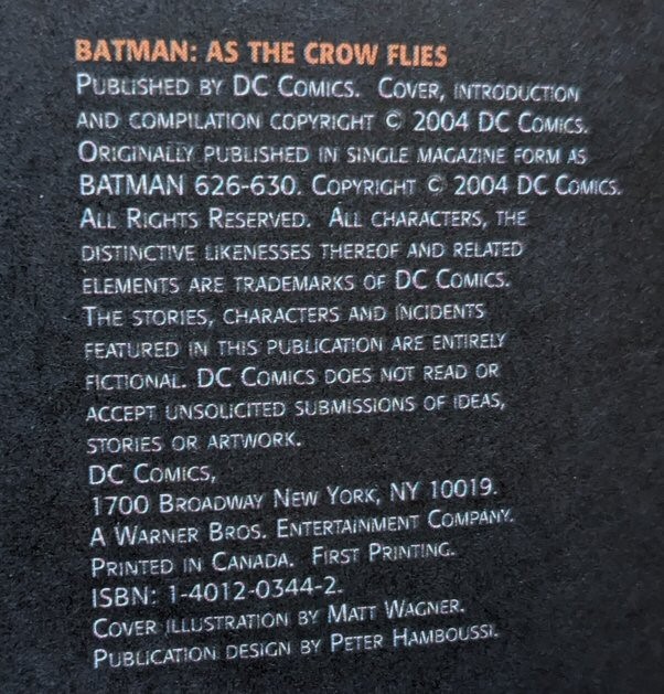 Batman: As the Crow Flies (DC Comics December 2004) for sale