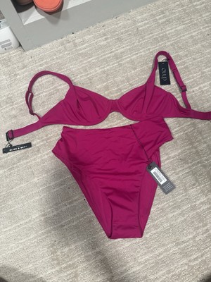 CUUP Women's Swim Scoop Top And High Waist Bottom in Orchid 32DD top/bottom 