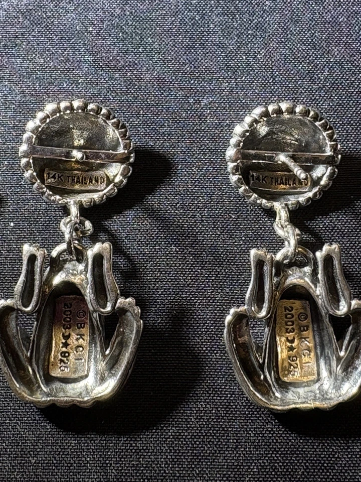 Barry Kieselstein Cord Sterling Silver 925 & 14K Gold Frog and Flower Earrings - Image 3 of 4