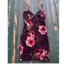 Burgundy velvet floral mini dress