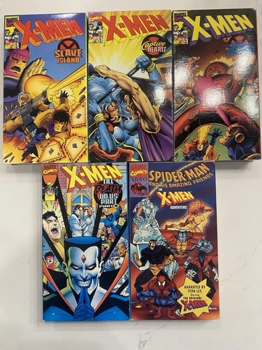X-Men/Spiderman VHS Lot Of 5 Vintage Marvel Comics Animated Series 90s