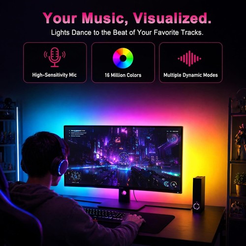 TV Strip Lights LED Backlight USB Music Sync for 32–65 Inch Smart TV Screen - Afbeelding 6 van 6